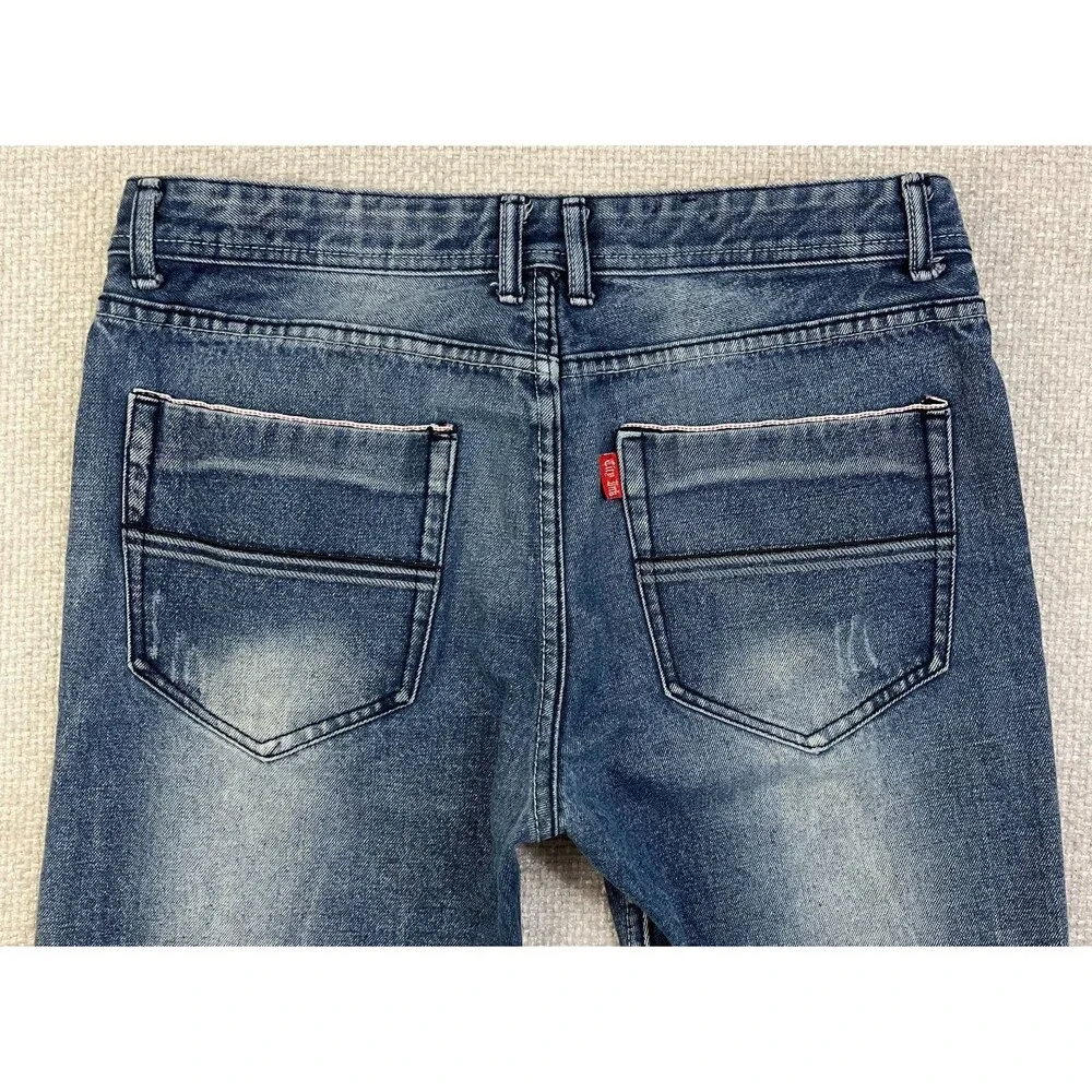 City Ink Jeans Men's 36x33 (Fits 36x32) Straight Leg Distressed Blue Denim